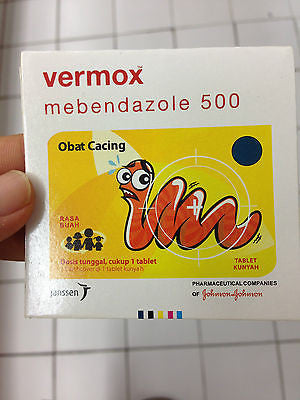 VERMOX Worm Parasite Killer Mebendazole 500 mg JANSSEN - 4 X Fruity Chewable Tab - HappyGreenStore